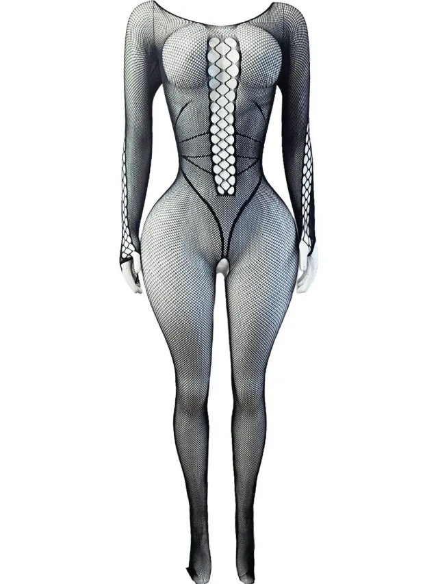 BamBella ® - Panty pak -Onesize - body suit - Dames - Onesize - Erotische jumpsuit van kant lingerie zwart halloween spin