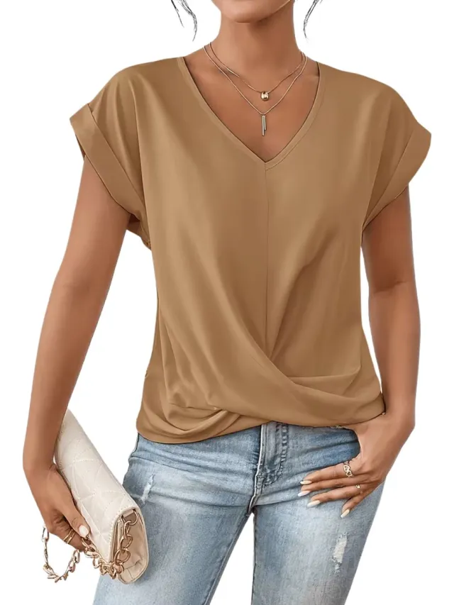 Currero Topje Dames - Top Kleding - Shirt - Blouse - Kort - Volwassen - Khaki