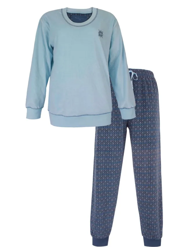 Tenderness Dames Pyjama - Velours - Lange Mouwen - Licht Blauw