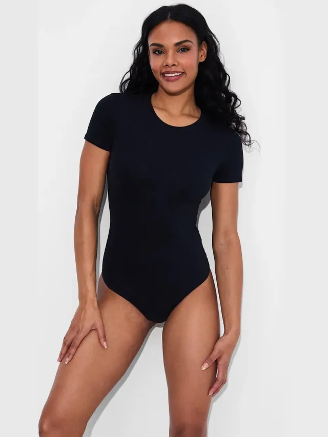 cfab Bodysuit met T-shirt en ronde hals - Zwart - M - Corrigerende Body - Naadlos - corrigerend ondergoed dames