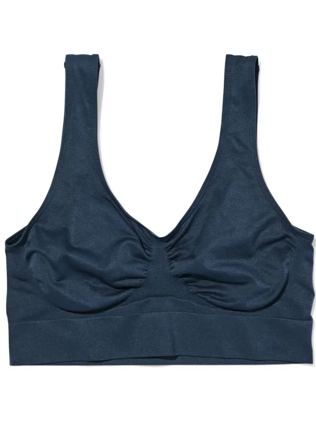 HEMA Niet voorgevormde top zonder beugel naadloos donkerblauw (donkerblauw)