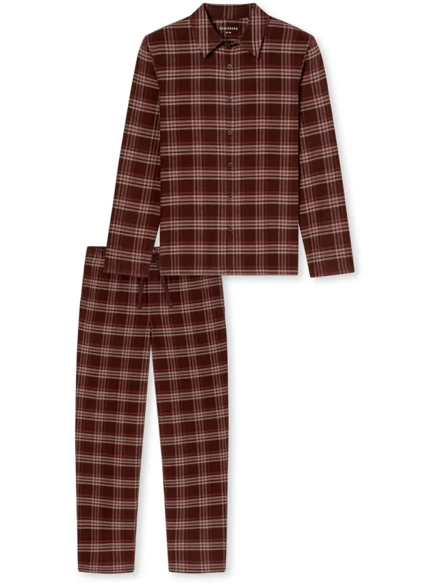 Schiesser flanellen heren pyjama met knoopsluiting - Ruit - Selected! Premium - 56 praline