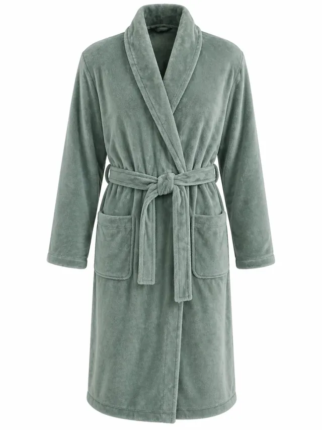 Relax Company Unisex badjas fleece - ochtendjas - groen - badjas heren - badjas dames