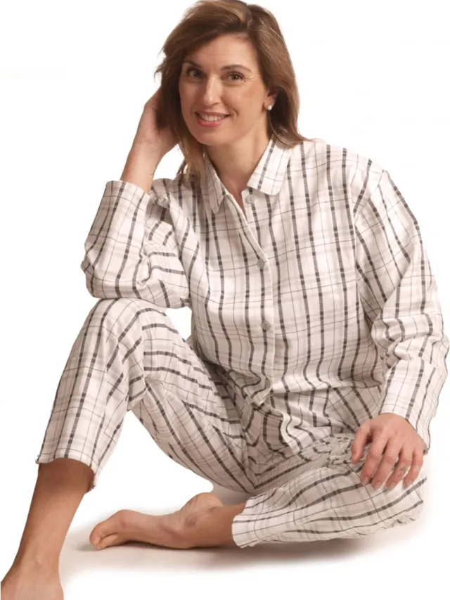 Lunatex dames pyjama flanel - Ruit - zwart Zwart, ruit