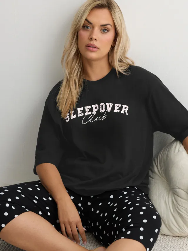 Yours Zwarte 'Sleepover Club' Slaapshirt-56, foto 2