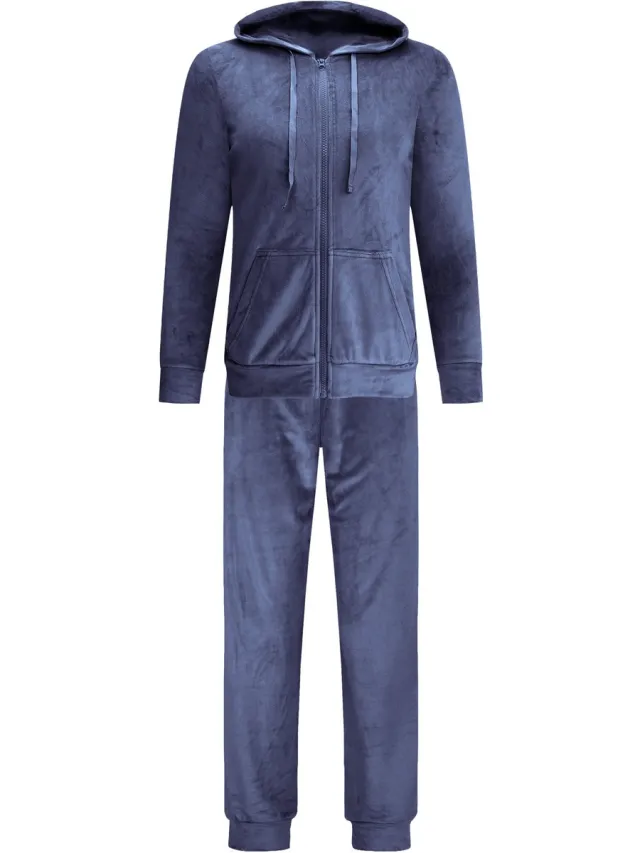 GAUBERT Dames Velours Fluweel Huispak met Rits en Capuchon - Loungeset - Joggingpak - Trainingspak - Loungewear Dames - Navy Blauw - 2601-Blue Jas met Rits, Navy Blauw