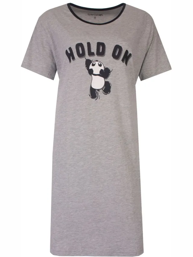 Temptation Dames Bigshirt - Hold on Print - Grijs Melange