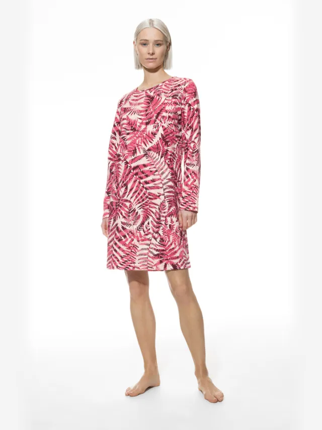 Mey Nachtjapon met lange mouwen SERIE TROPIC LEAVES French Fuchsia roze
