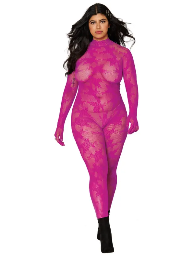 Dreamgirl Bodystocking met Vingerhandschoenen Diamant - Plus Size - Azalea