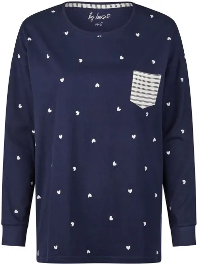 By Louise Dames pyjama lounge set donker hartjes blauw, foto 2