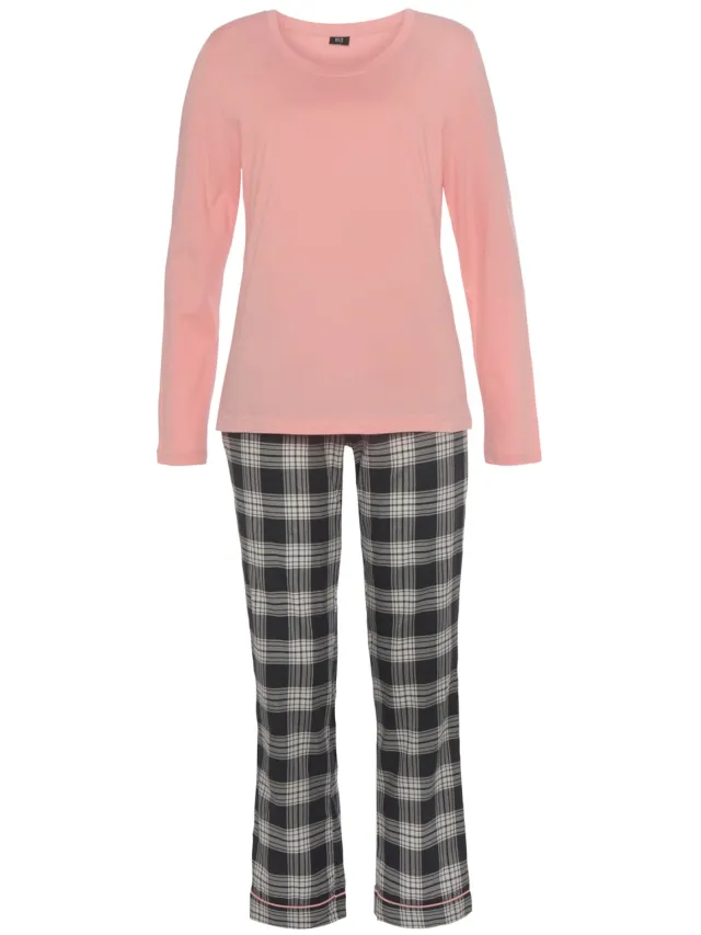 Pyjama donkerroze/zwart/grijs geruit