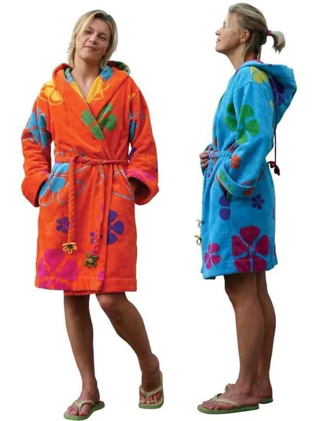 Funky badjas Dames badjas oranje - lengte 100cm - capuchon - velours katoen - maatXl/XXL