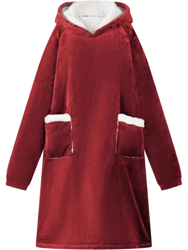 vidaXL Deken hoodie Bordeaux Rood L Fleece en Flanel