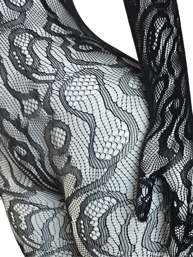 BamBella ® - Panty pak -Onesize - body suit - Dames - Onesize - Erotische jumpsuit van kant lingerie Volledig met handschoenen lange mouwen Zwart