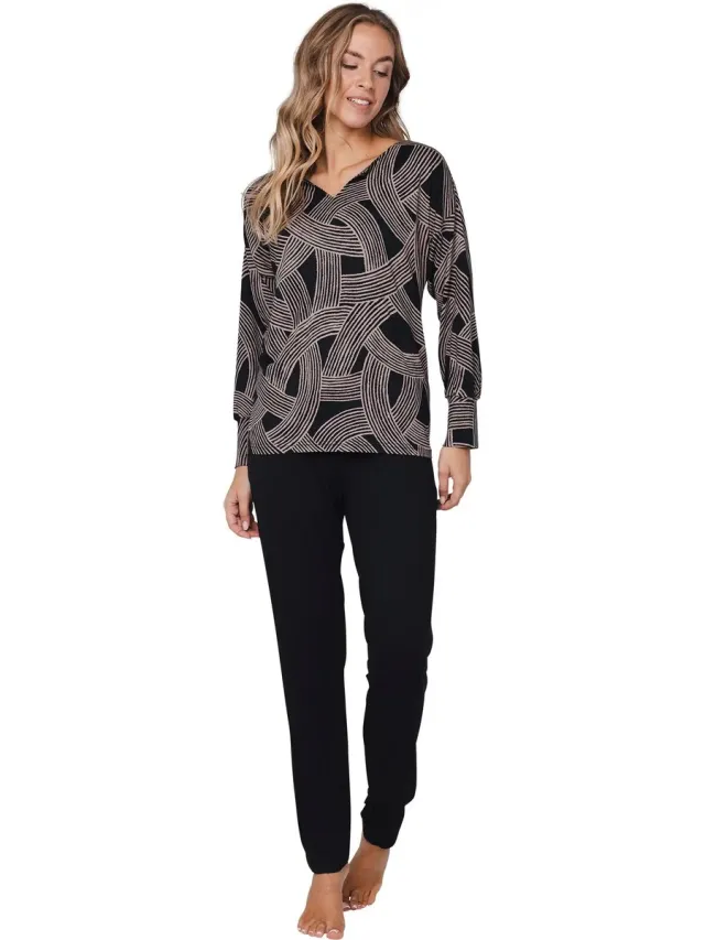 Pastunette Premium - Pyjama - Balance - Viscose - Zwart/Beige