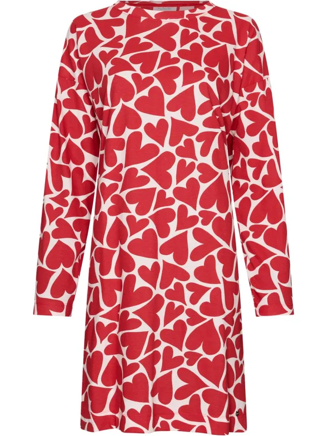 Rebelle MyRebelle- Nachthemd - Endless Love - Bio Katoen - Rood/Wit - Hartjes