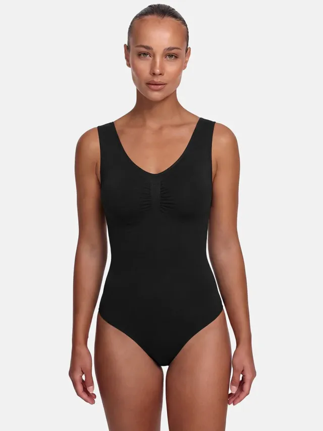 cfab Tanktop bodysuit met corrigerende shapewear en slipje - Zwart - S - Corrigerende Body - Naadlos - corrigerend ondergoed dames