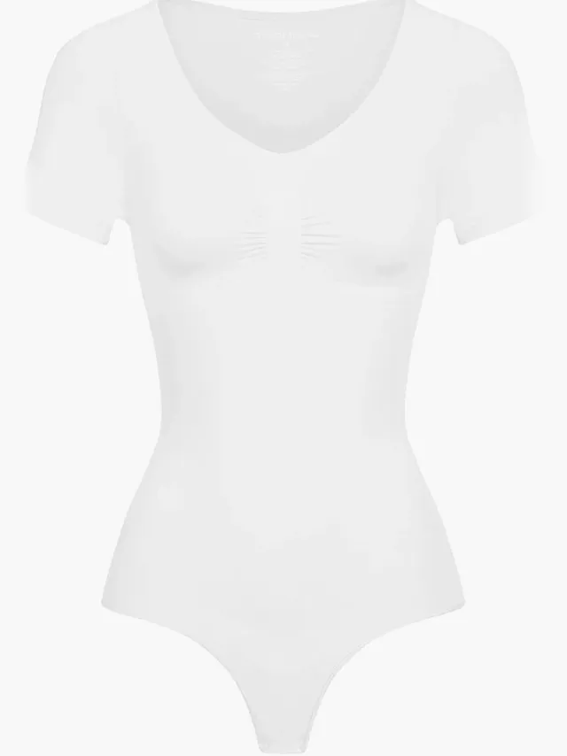 cfab T-shirt bodysuit met corrigerende werking en koord - Wit - 5XL - Corrigerende Body - Naadlos - corrigerend ondergoed dames