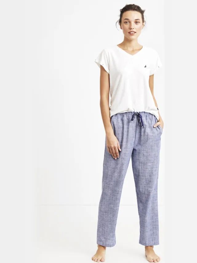 Nautica Dames Pyjama Set, Korte Mouwen Wit