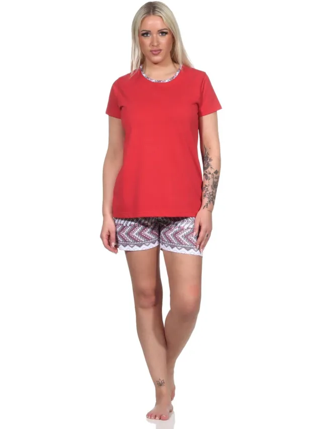 Normann Speelse korte damespyjama, pyjama met korte mouwen in etnische stijl rot