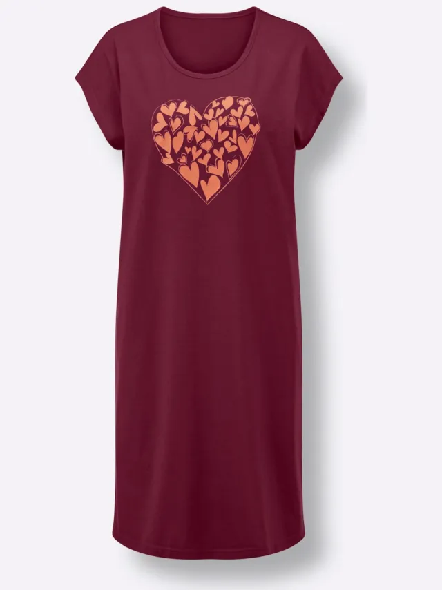 nachthemd bordeaux met hartprint, foto 2