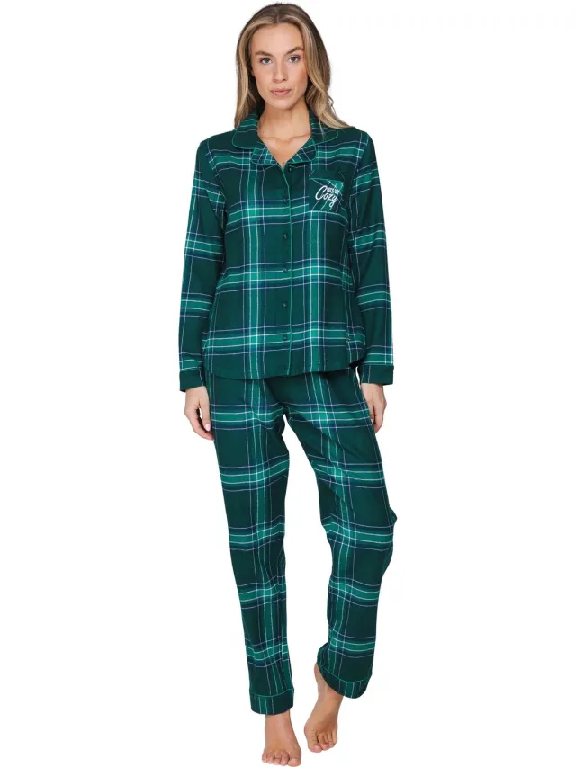 Rebelle MyRebelle - Cozy - Pyjama - Doorknoop - Katoen Flanel - Groen - Geruit