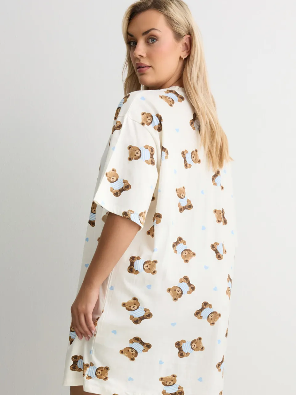 Yours Ivoorwit Teddy Print Slaapshirt Nachthemd-42, foto 3