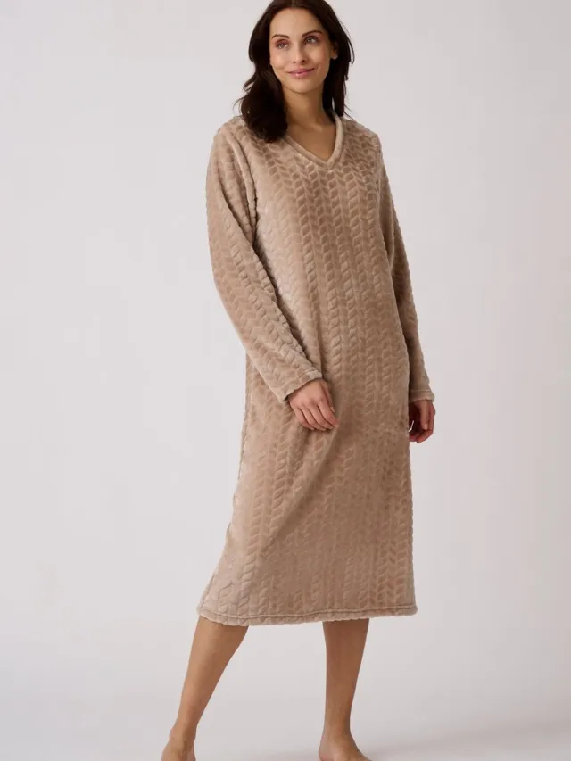 Damart Thermolactyl nachthemd van tricot met reliëf - Dames - Beige - 38-40 (S)