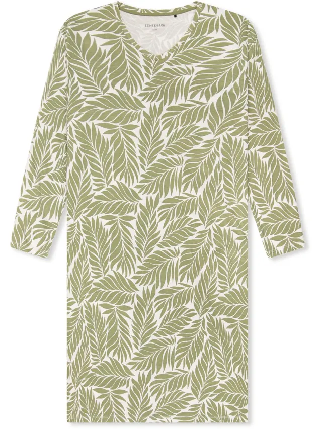Schiesser Dames Nachthemd lange mouw - Comfort - 42 - Groen
