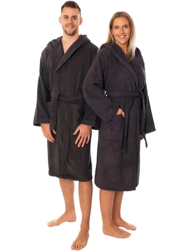 lavea Badjas Dames & Badjas Heren van 100% Katoen – Zachte Badjas van Badstof met Capuchon, Unisex Design, Ideaal voor Sauna & Thuis - XL - Antraciet