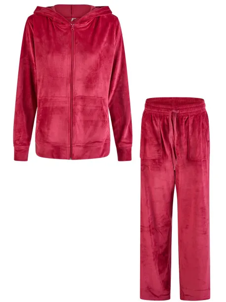 By Louise Dames huispak velours effen Rood