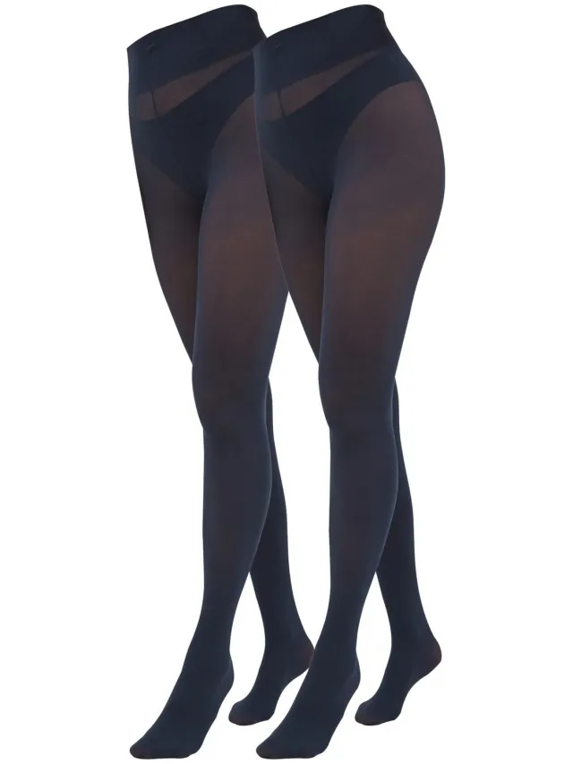 Next Dames - Twee ultiem comfortabele niet-doorschijnende 60 denier panty's - Blauw Navy
