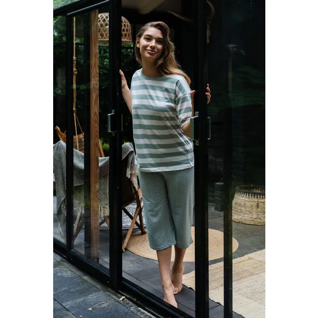 By Louise Dames capri korte pyjama set mint Groen