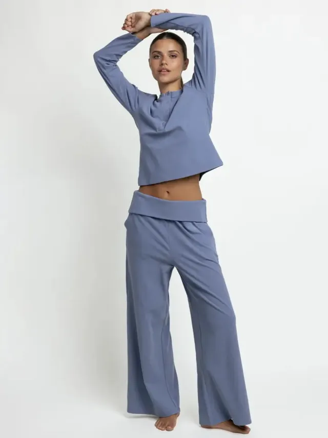 Admas 'Yoga Girl' Dames Pyjama Henley-hals Lange Mouw - Blauw