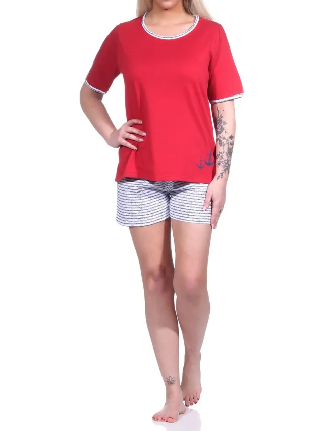 Normann Dames shorty, korte pyjama met ballonmotief en minimale opdruk - 123 205 10 150 rot