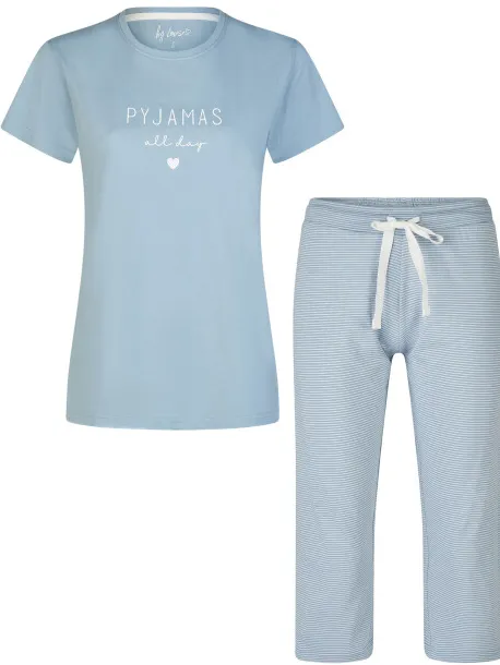 By Louise Dames capri pyjama set driekwart broek gestreept Blauw