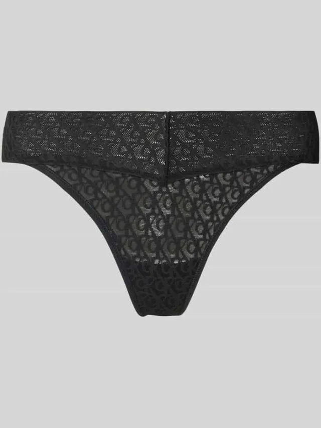 Calvin Klein String met kantgarnering Zwart