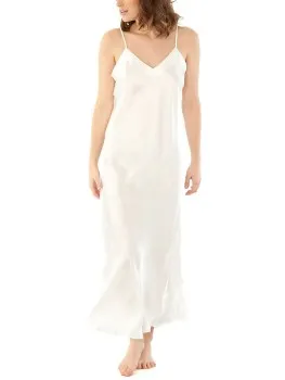 Damella Long Silk Nightdress Zwart,Beige,Wit,Bruin