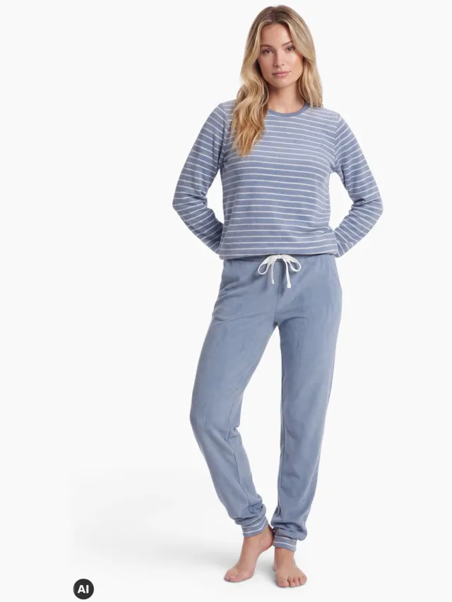 Normann Dames pyjama Normann badstof 22620193870 - Blauw - M 40/42