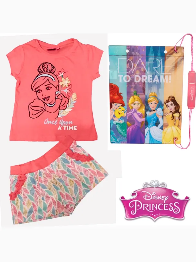 Disney Princess - 2-delige Set - Shortama - Assepoester - Roze - Maat 116 (6 jaar) + Tas