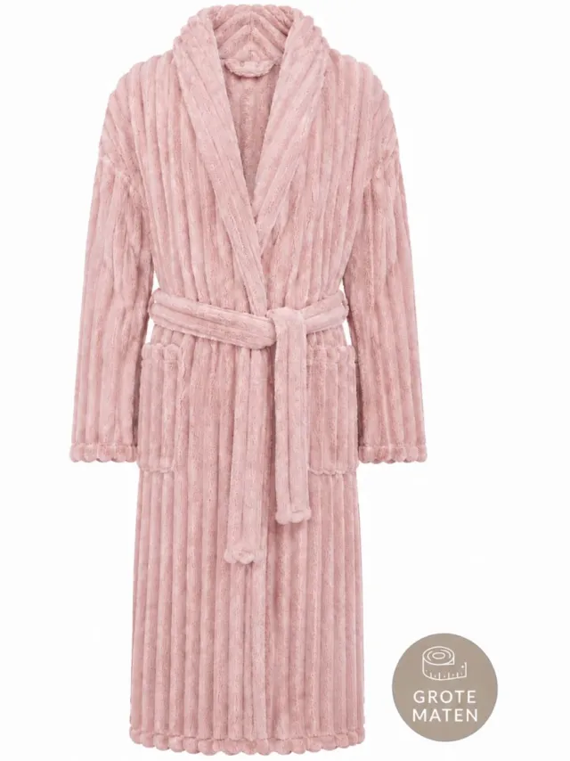 Relax Company Badjas plus size - ribcord fleece - grote maten badjas - fluweelzacht – Relax Company - luxe badjas dames - blush roze blush roze ribcord