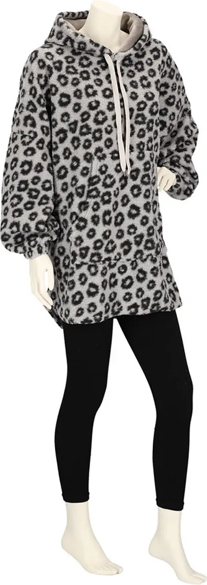 Apollo Oversized Huggle Hoodie Dames - Luipaardprint - Grijs - One Size - Hoodie dames - Hoodie deken
