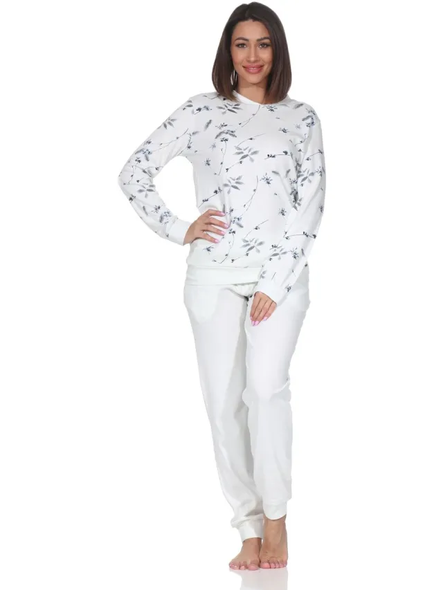 Normann damespyjama met lange interlock met manchetten in elegante look - ook in oversize hellblau