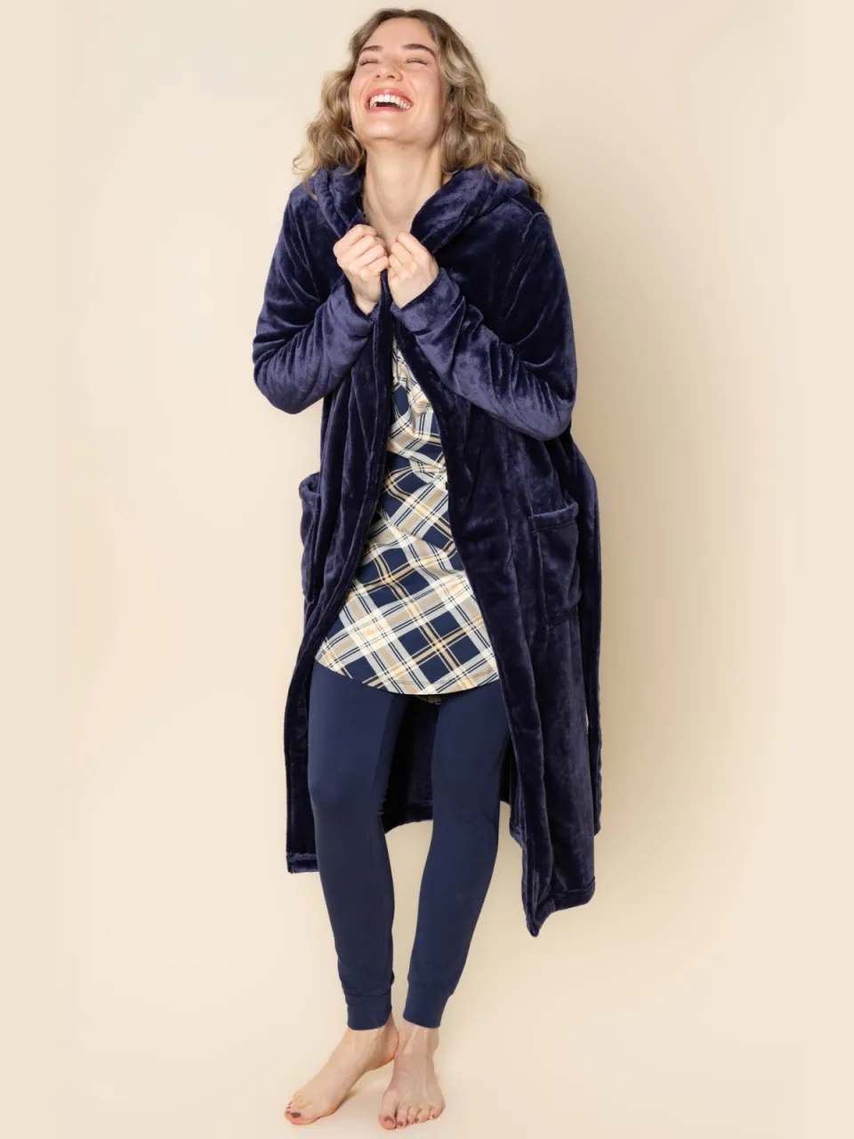 Charlie Choe fleece badjas - donkerblauw