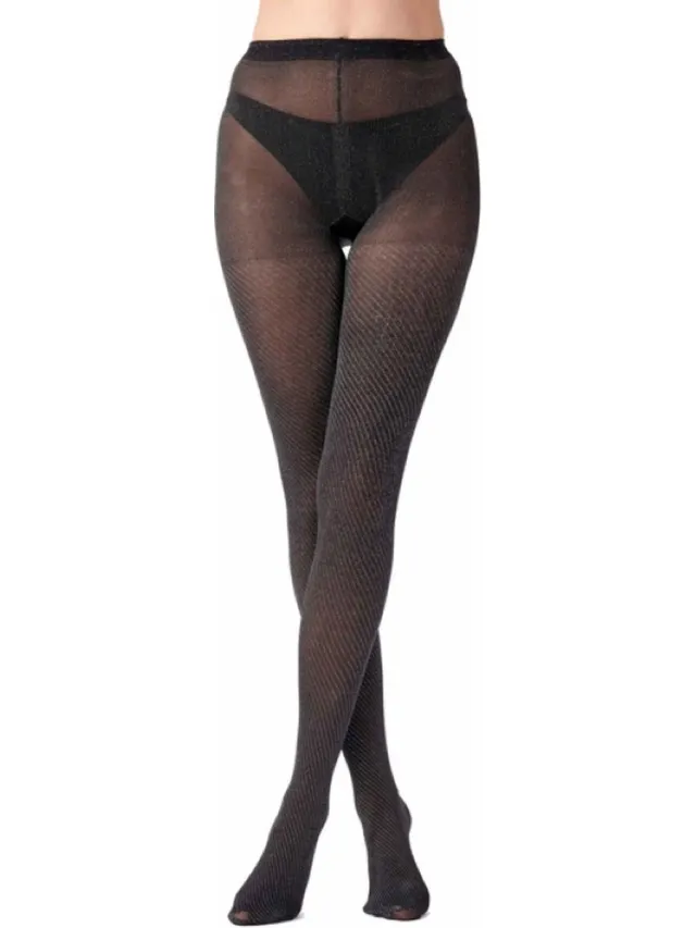 Pretty Polly Panty - Glitter - Diagonal - Sparkly Mesh - One Size - Zwart/Silver Black/Silver