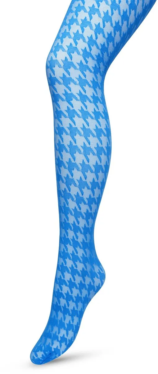 Bonnie Doon Houndstooth Panty 50 Denier Blauw Dames - Pied de Poule - Print - Gladde Naden - Maximaal Draagcomfort - Houndstooth Tights - Chique Panty - Feestelijk - Directoire Blue - BP221903.216