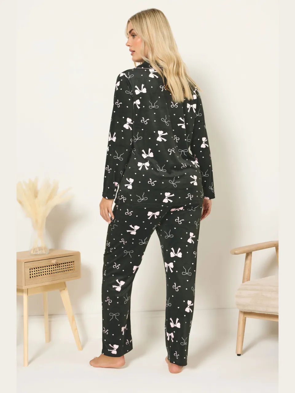 Yours Zwarte Fleece Pyjamaset Met Strikprint-56, foto 3