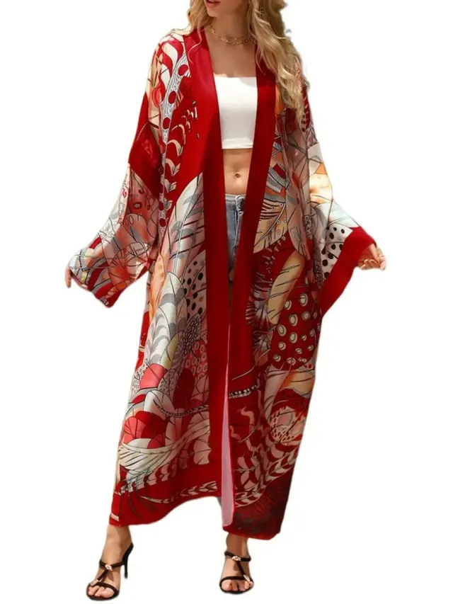 Nivard Badjas Dames - Kimono - Kamerjas - Ochtendjas - Pyama - Plus Size - Rood