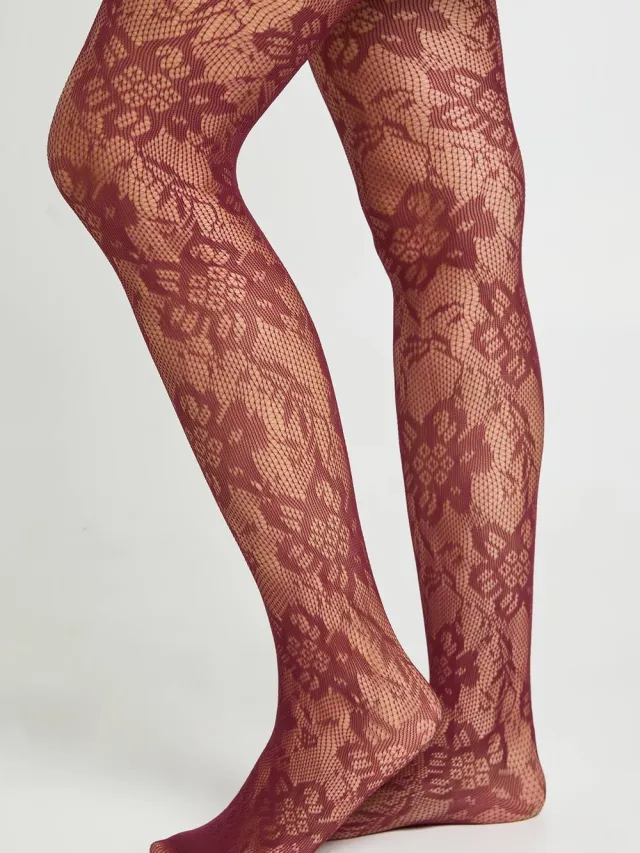 boohoo Dames Bordeauxrode Visnetpanty Met Verspreide Bloemenprint Bordeaux Rood