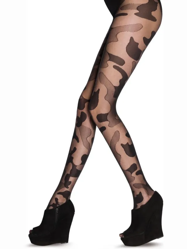Pretty Polly House of Holland Camouflage Panty - one size - (Eur 36 tot 42) - Zwart - ATO3